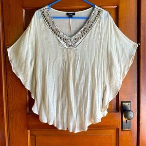 AGB lightweight flutter sleeve beaded crepe top